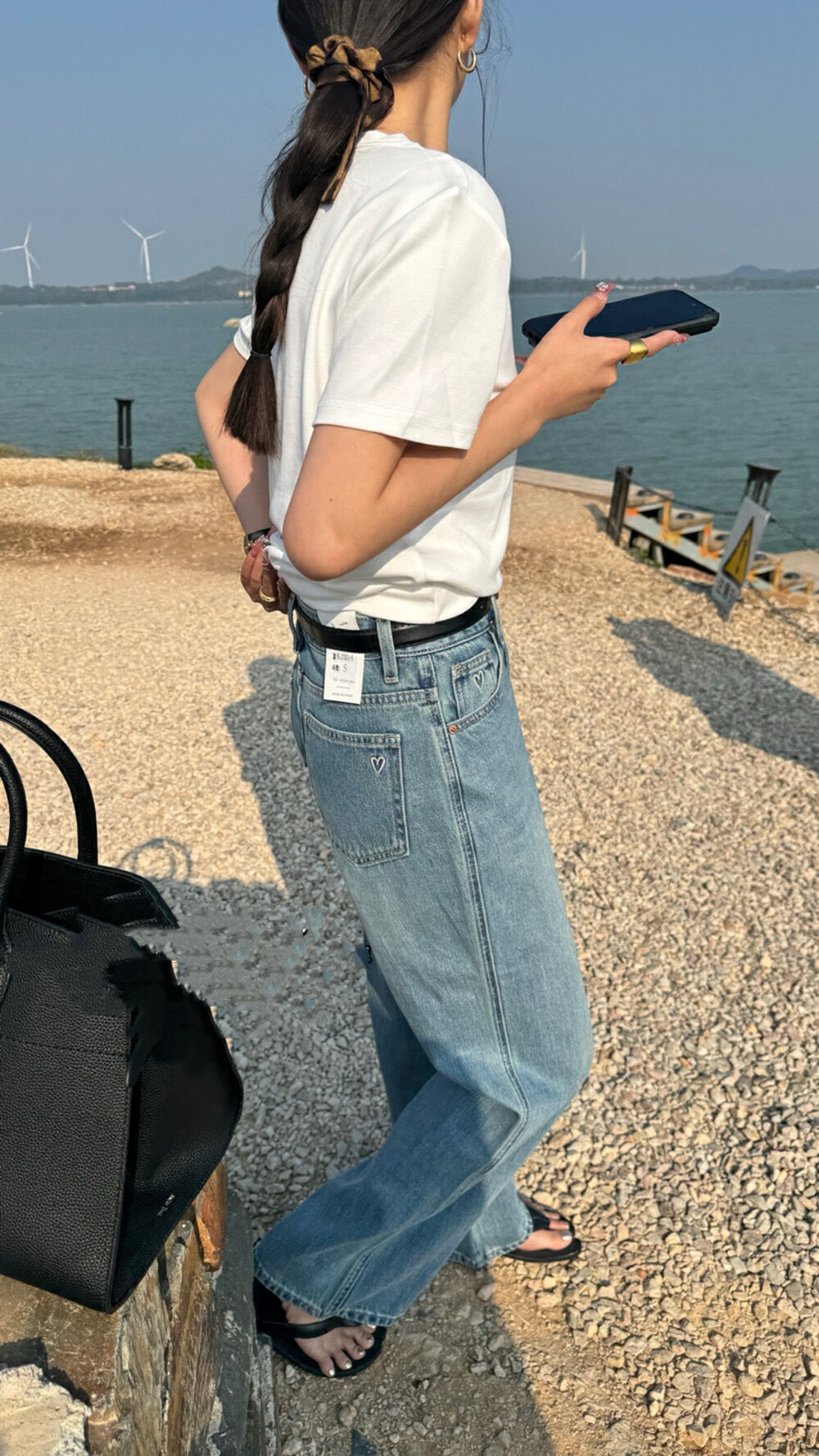 Heart Embroidered Wide-Leg Jeans