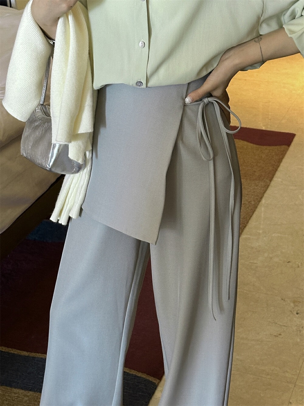 Designer-inspired layered-look trousers