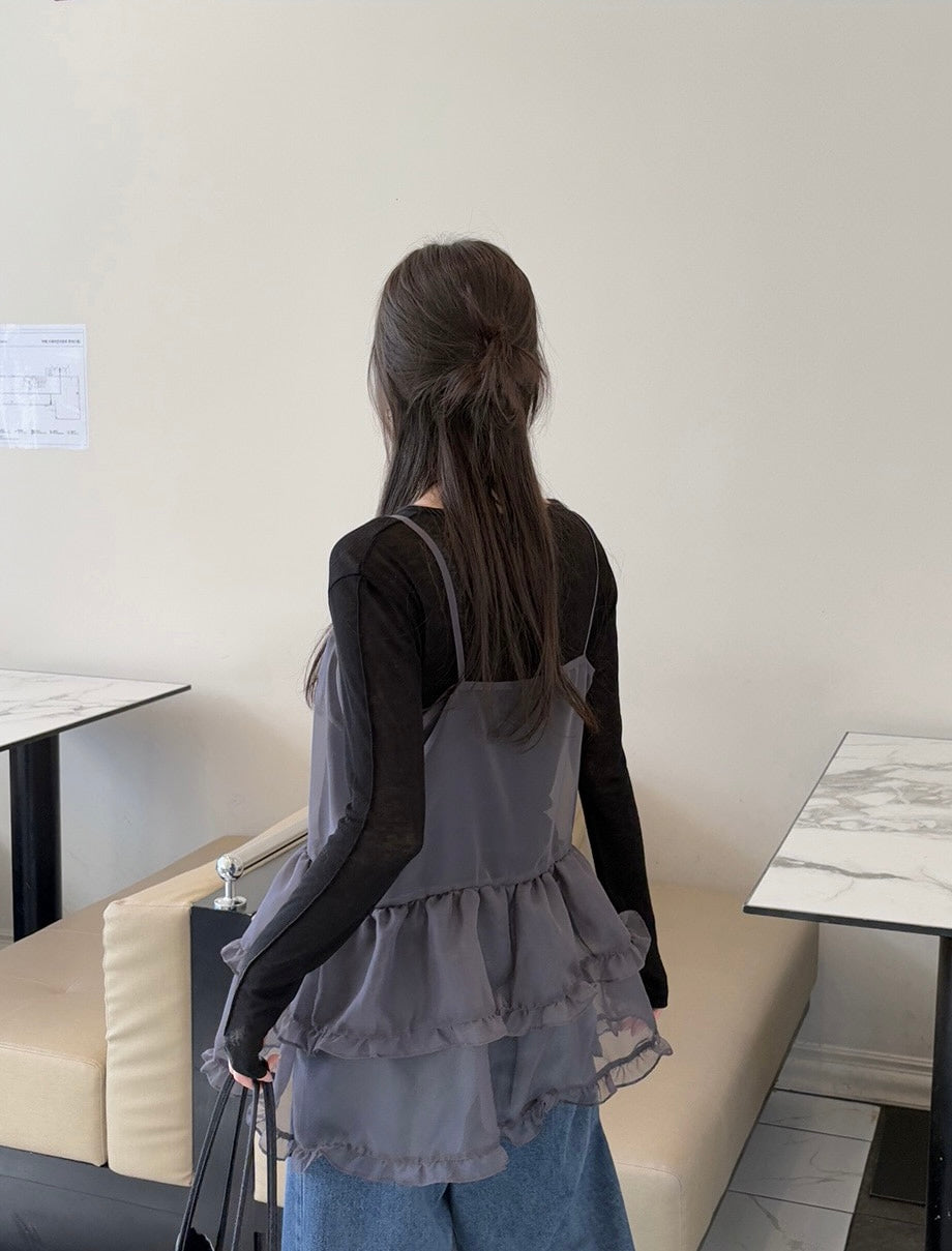 蓬蓬下擺吊帶連身裙