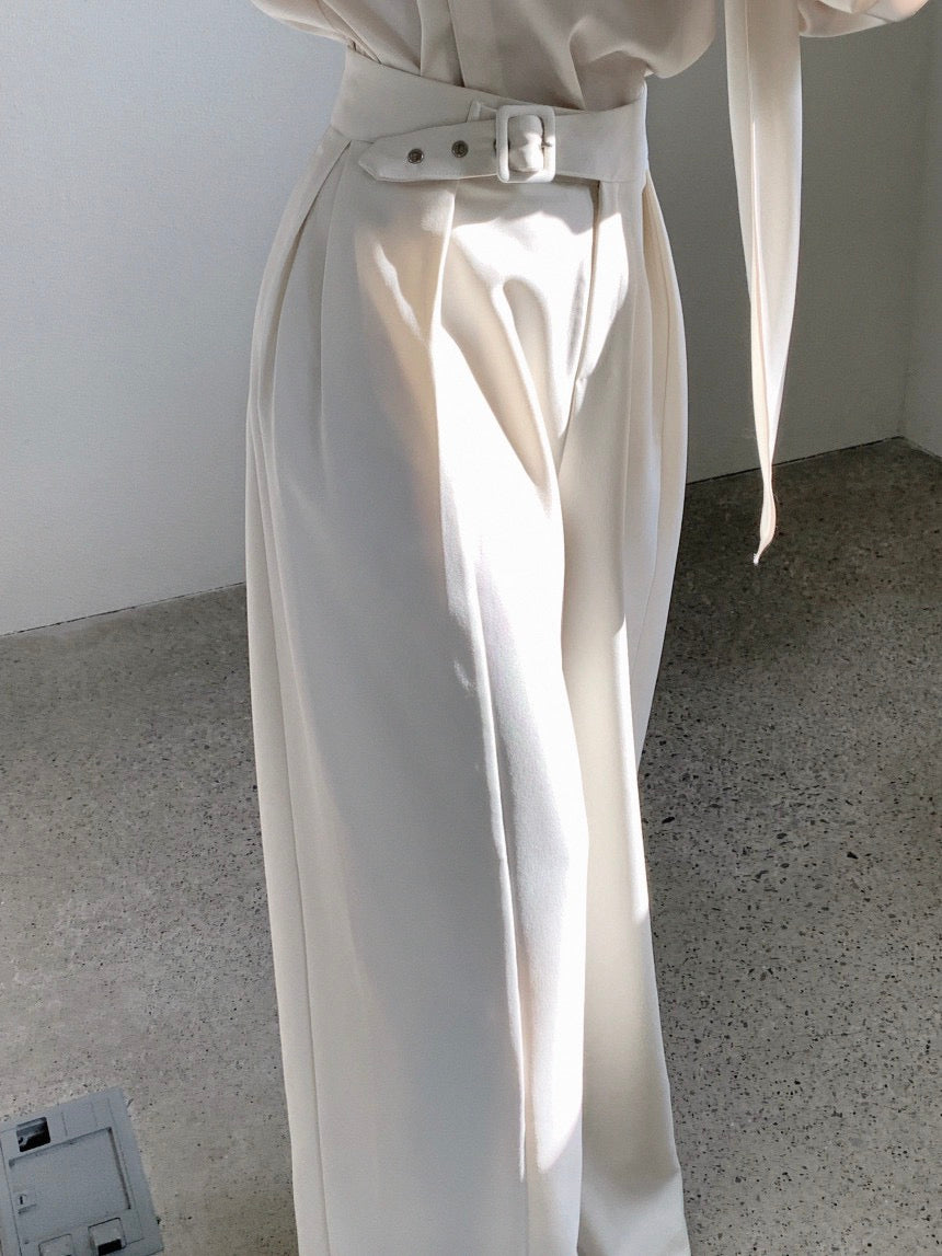 High-waisted button-up wide-leg casual trousers