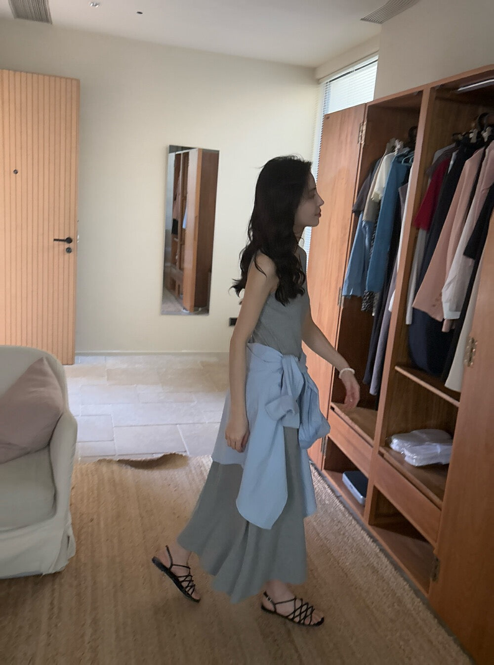 極簡方領針織背心連身裙