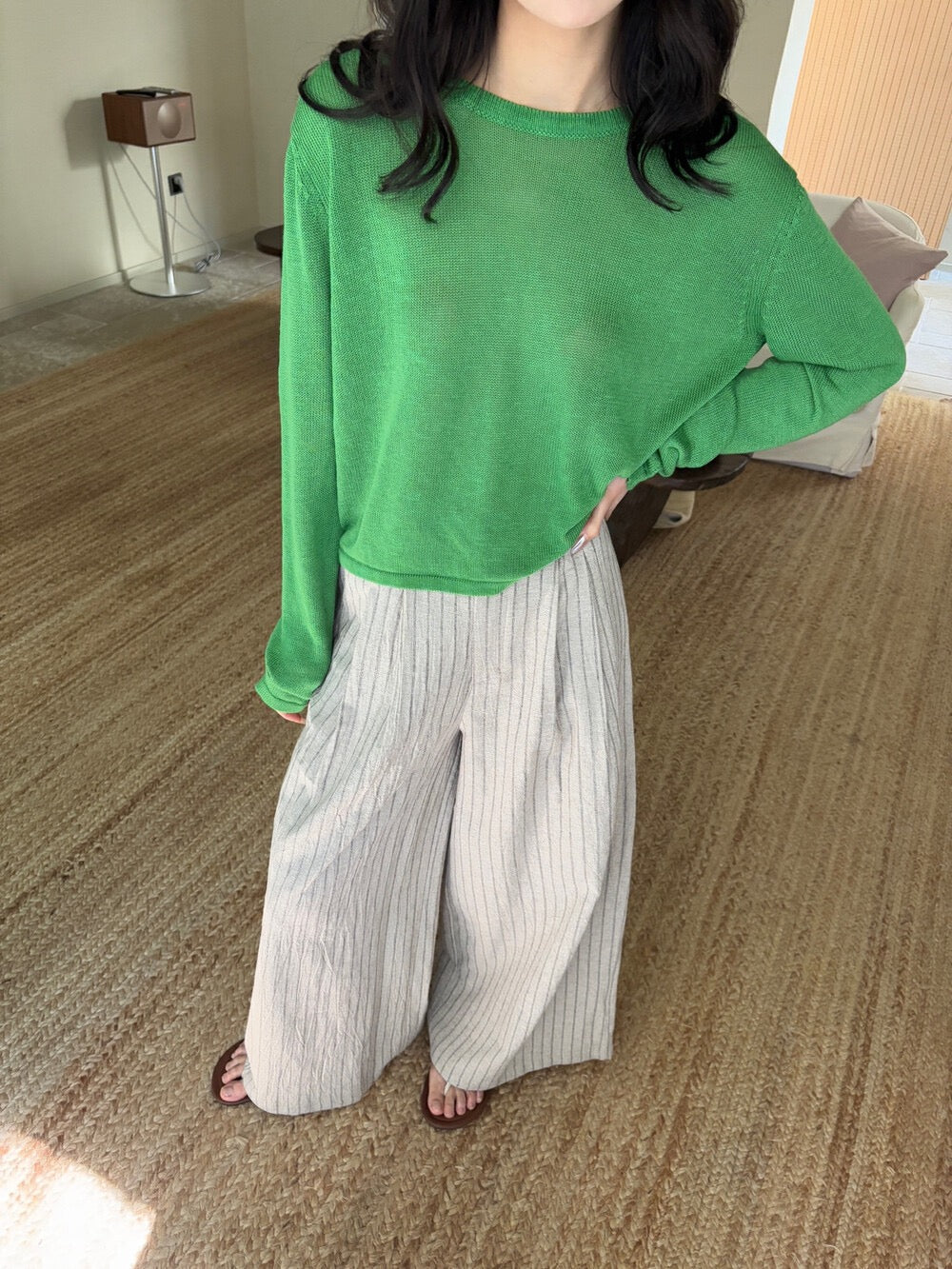 Linen-Cotton Striped Relaxed Fit Pants