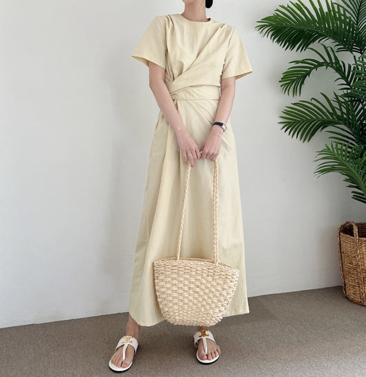 不規則綁帶收腰連身裙