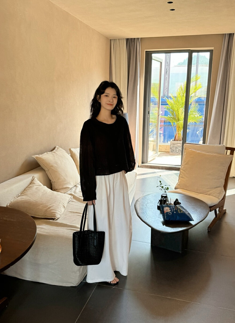 Round Neck Sweet Puff Sleeve Blouse