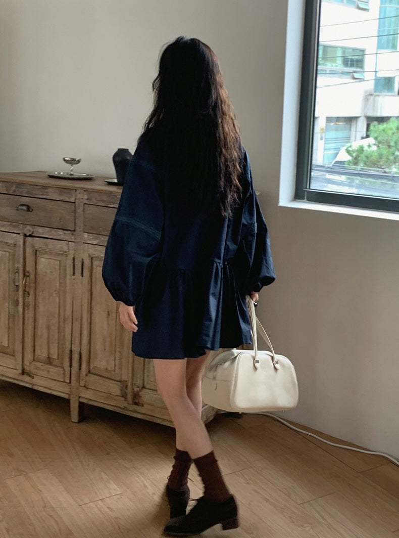 Stand Collar Lace Ruffle Patchwork Dress