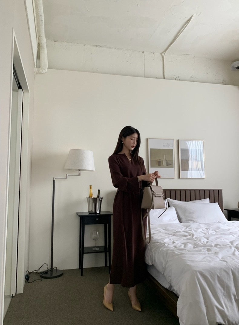 氣質V領系帶連身裙