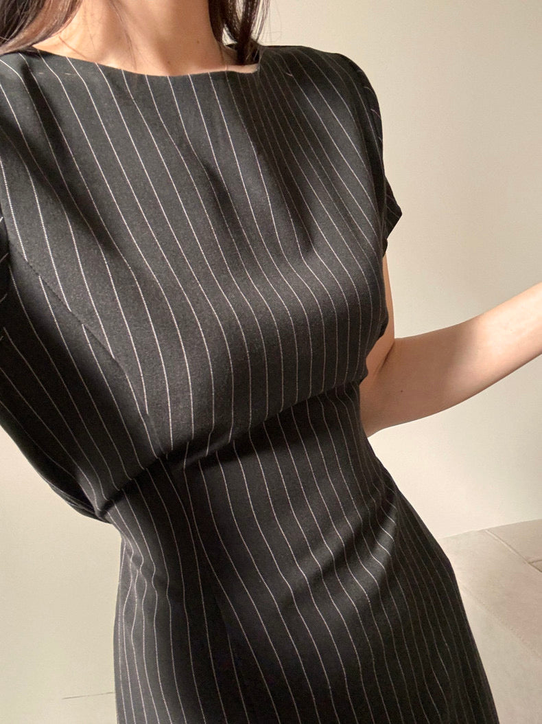 Round Neck Striped Slit Dress
