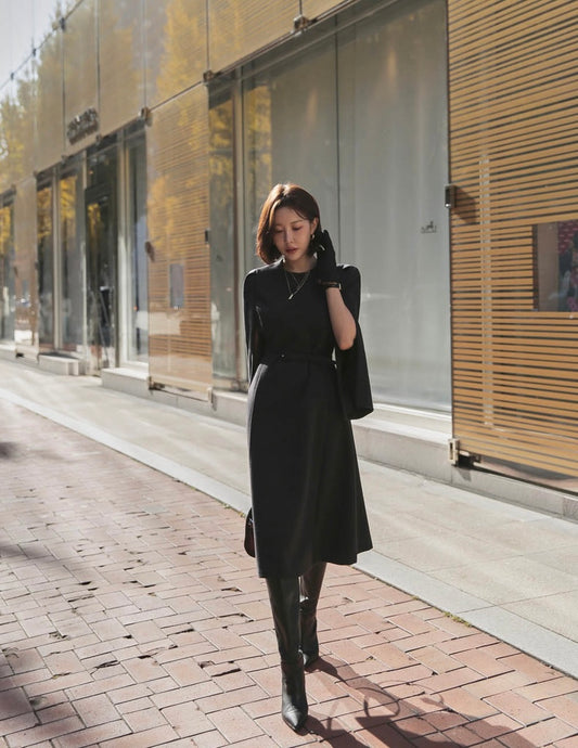 法式斗篷毛呢連身裙