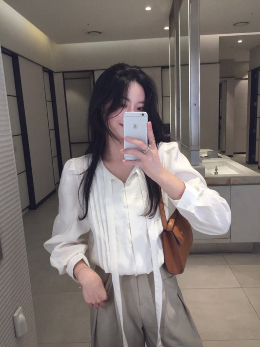 Tie-Front Pleated Blouse