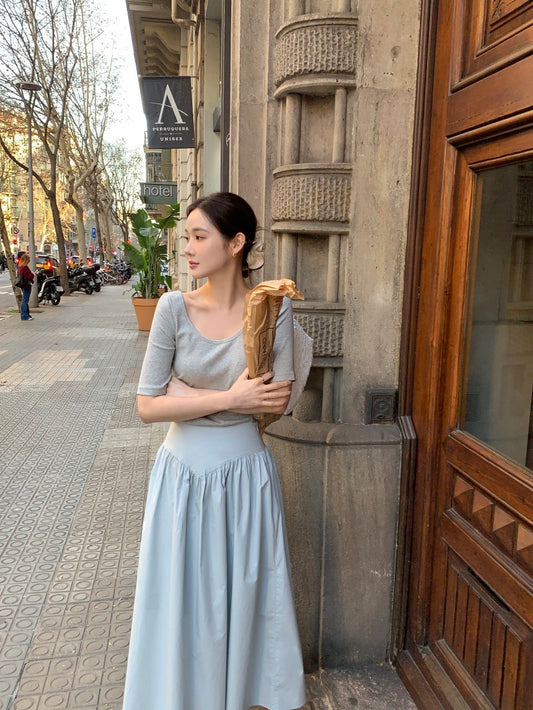 高腰褶皺顯瘦半身裙