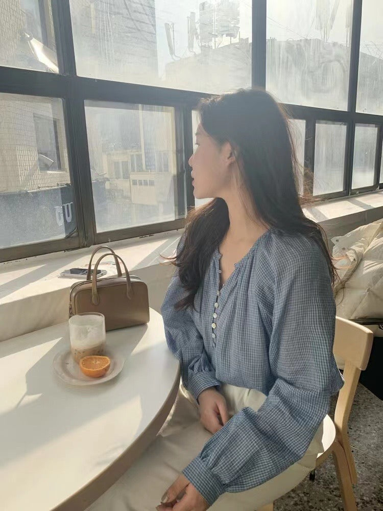 撞色格紋寬鬆恤衫