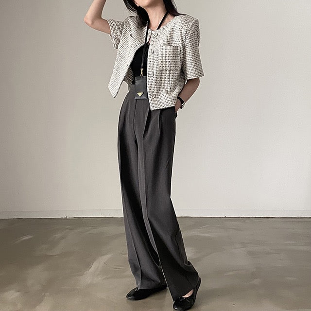 Chanel-style plaid short-sleeve jacket