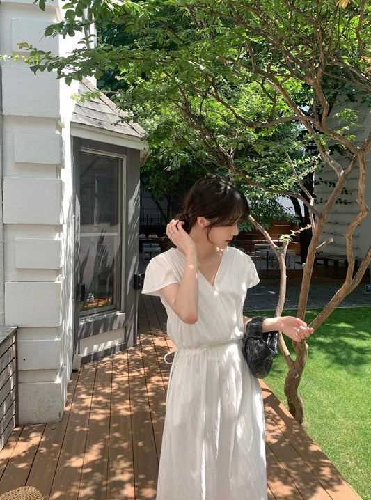 V-neck Drawstring Ruched Dress