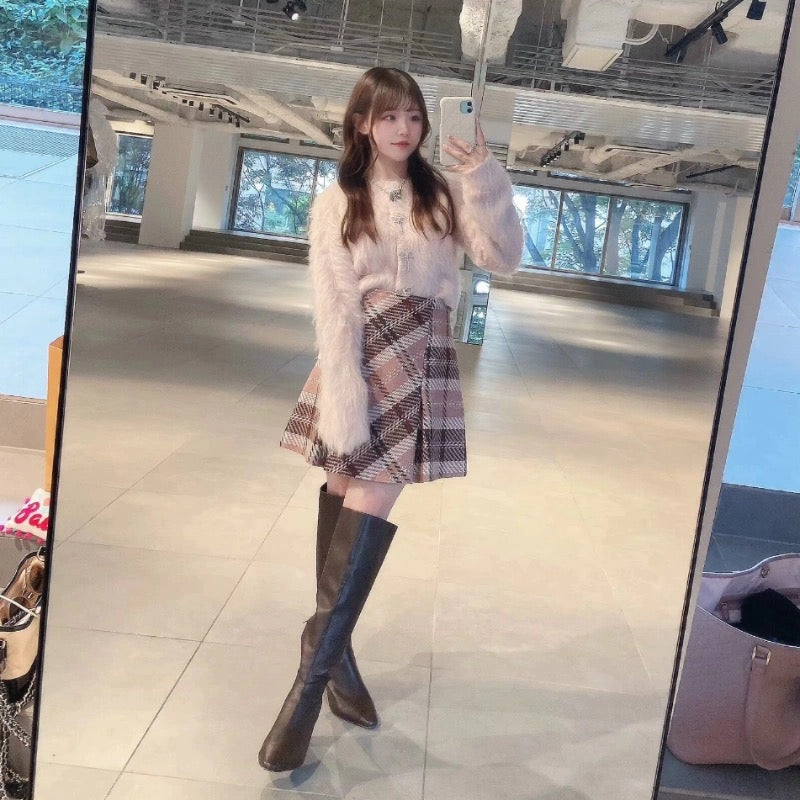 High-waisted Plaid Tweed Skirt