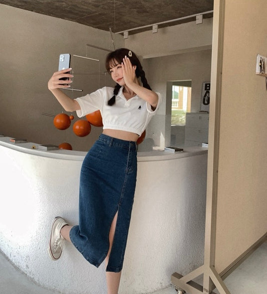 高腰修身開衩包臀裙