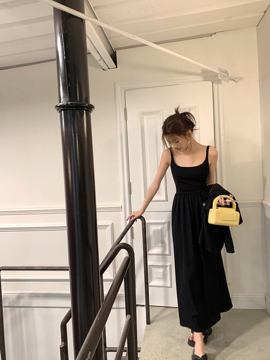 拼接吊帶連身裙