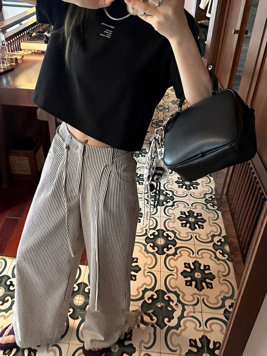 Black and white striped wide-leg pants