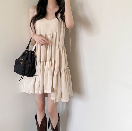 Irregular Lace-Up Sleeveless Dress