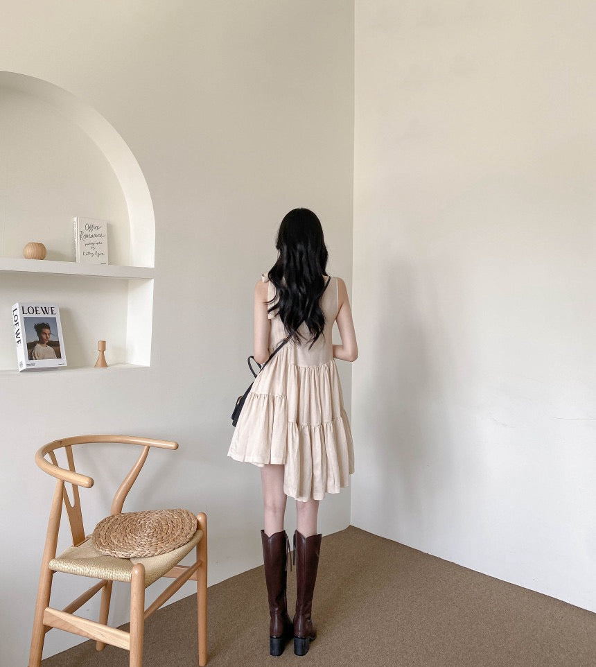 不規則系帶無袖連身裙