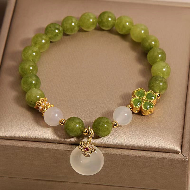 Natural Green Tourmaline Clover Peace Pendant Bracelet