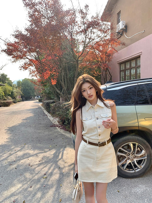 法式收腰牛仔裙