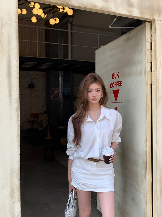 恤衫收腰包臀連身裙