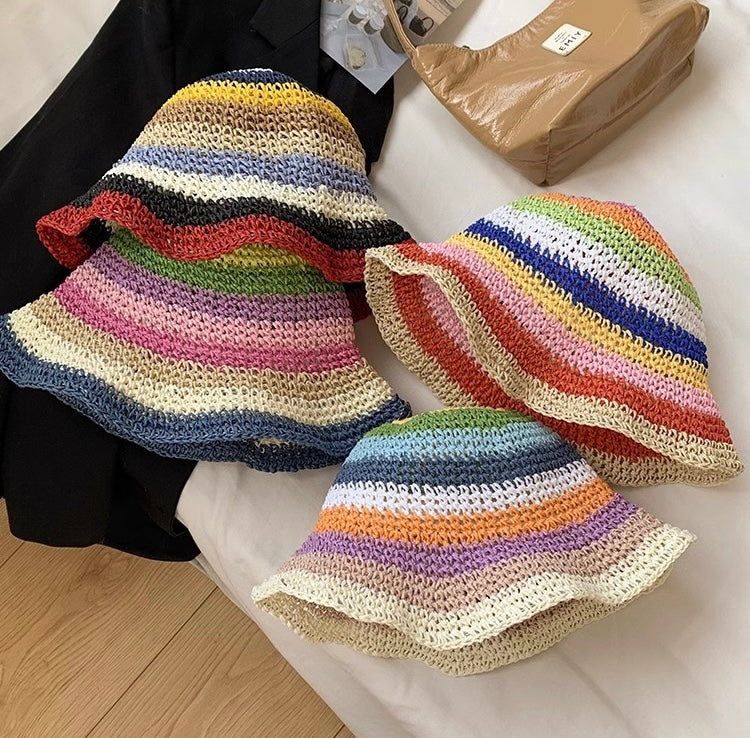 Rainbow Straw Woven Bucket Hat