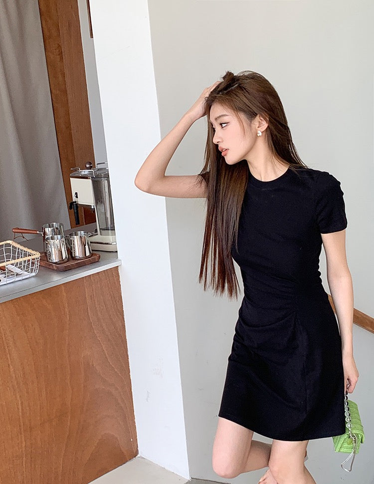 Pleated Waist-Cinching Dress