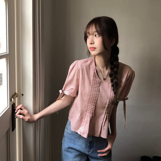 法式袖口系帶褶皺恤衫