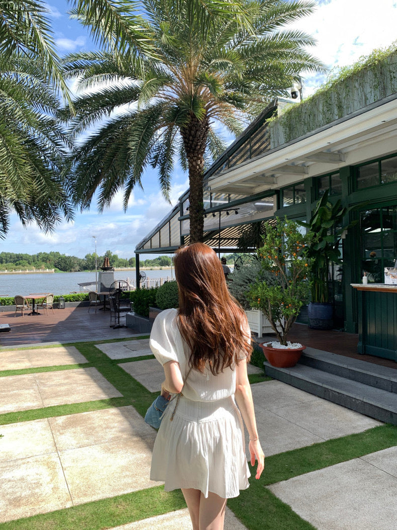 Versatile Lace-up Blouse + High-waisted Spliced Lace Skirt Set