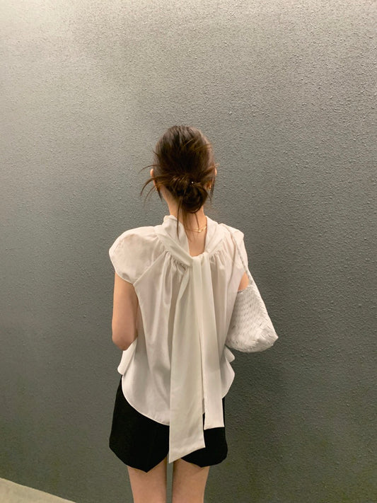 法式後背綁帶恤衫