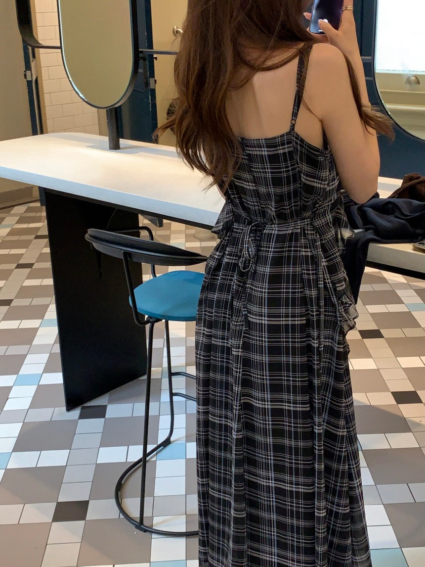 Irregular Plaid Ruffle Dress
