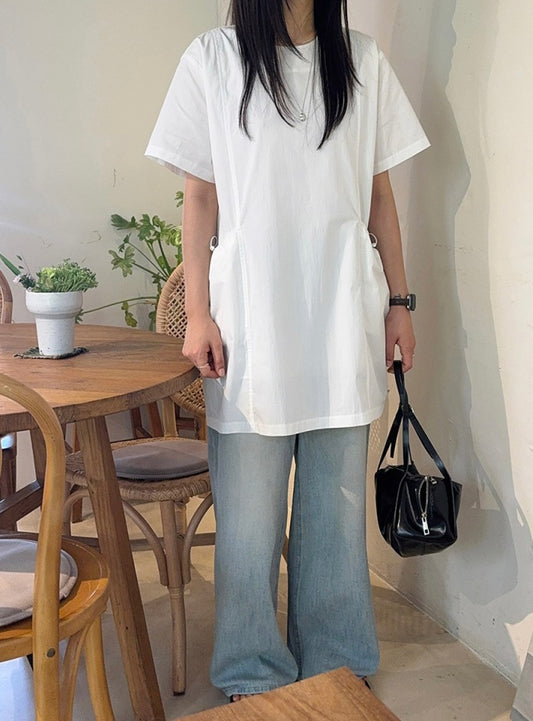 Loose-Fit Drawstring Dress with Large Pockets