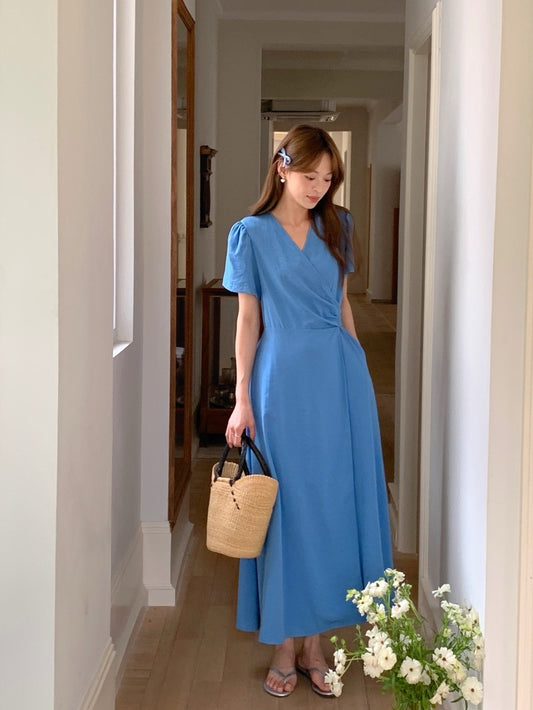 V領交叉綁帶連身裙