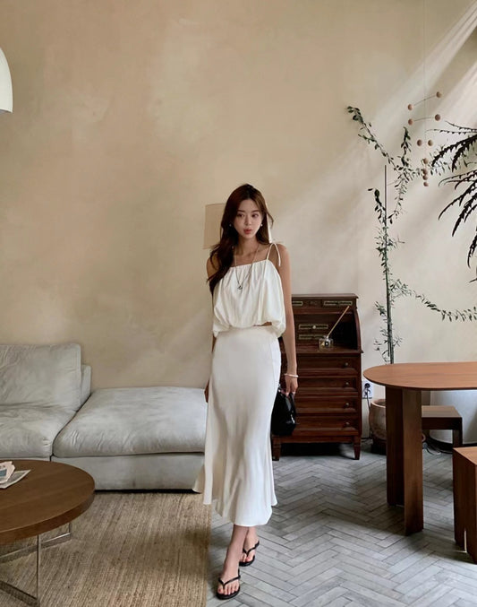 法式吊帶+半身魚尾裙set