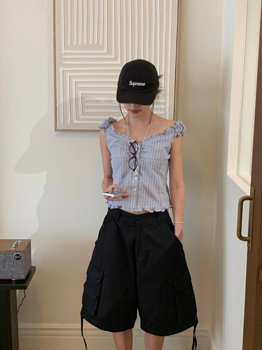 Striped Ruffle Trim Tank Top