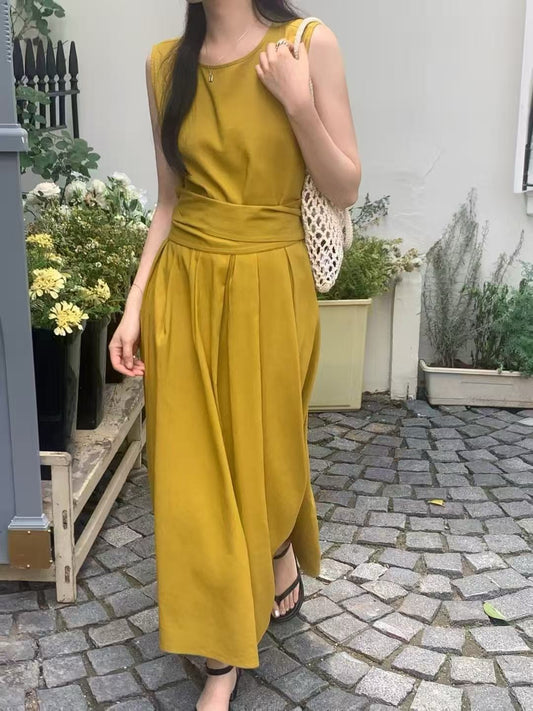 復古交叉綁帶收腰露背連身裙