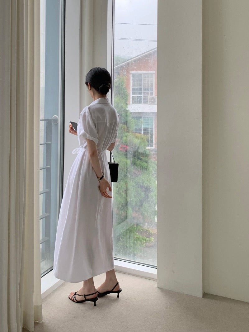 簡約單排扣恤衫連身裙