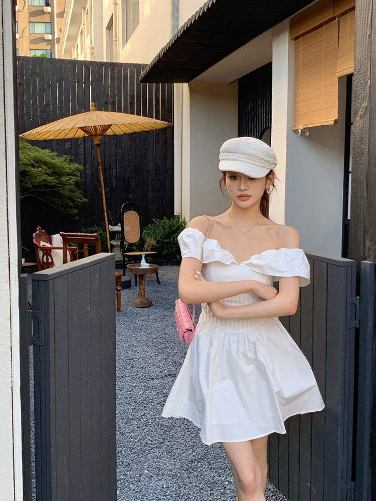 French Off-Shoulder Puff Dress