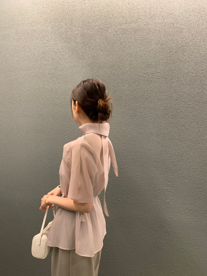 氣質翻領後背綁帶恤衫