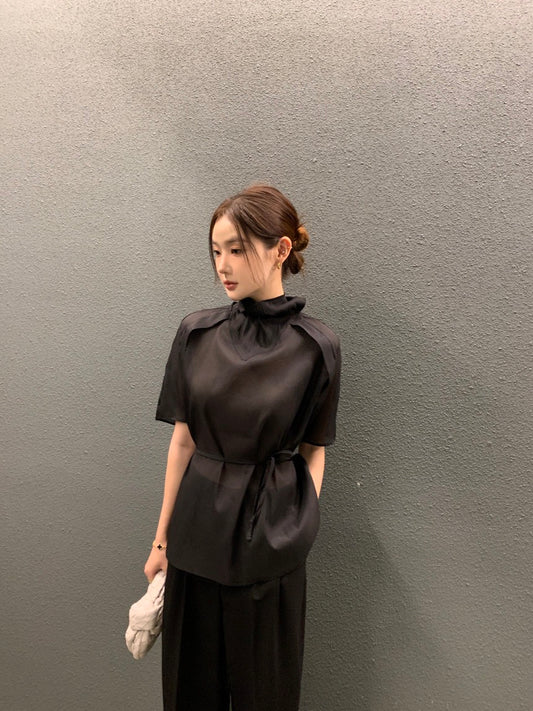 氣質翻領後背綁帶恤衫