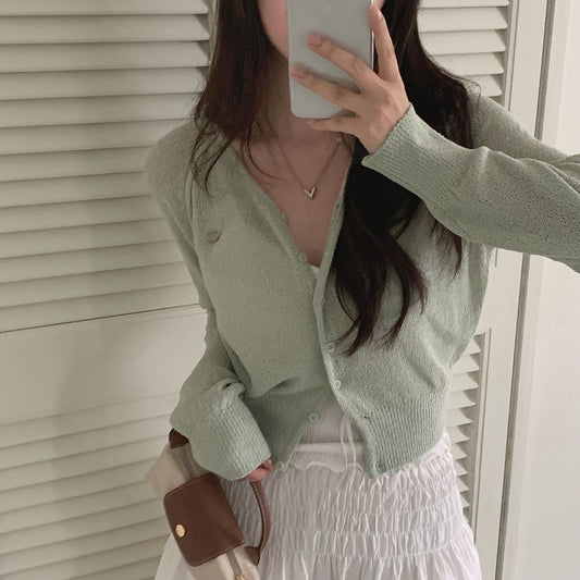 糖果色薄款防曬針織開衫