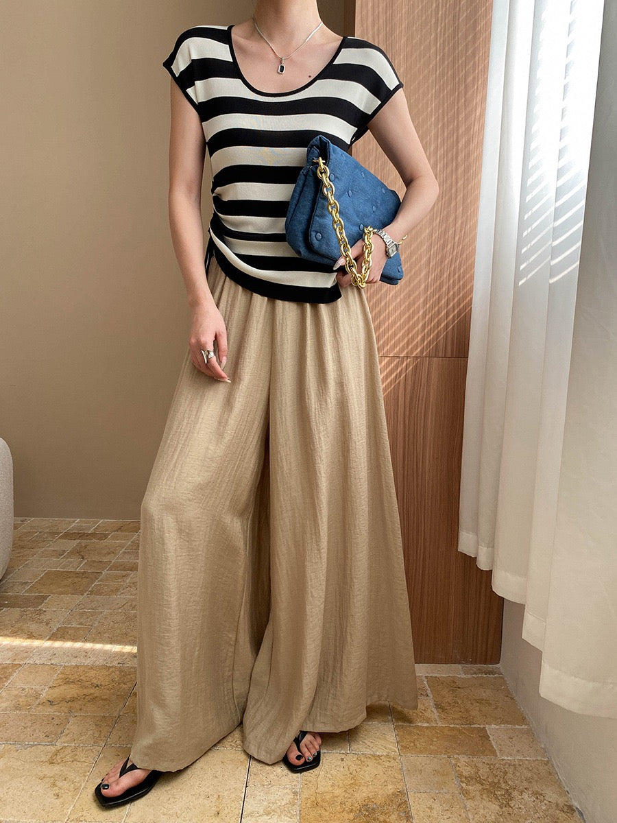 Linen Draped Wide-Leg Pants