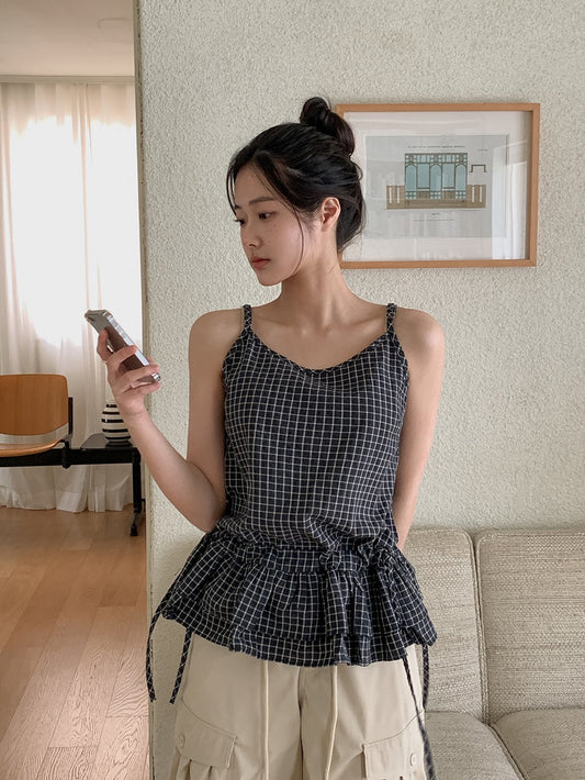 荷葉邊抽繩綁帶吊帶