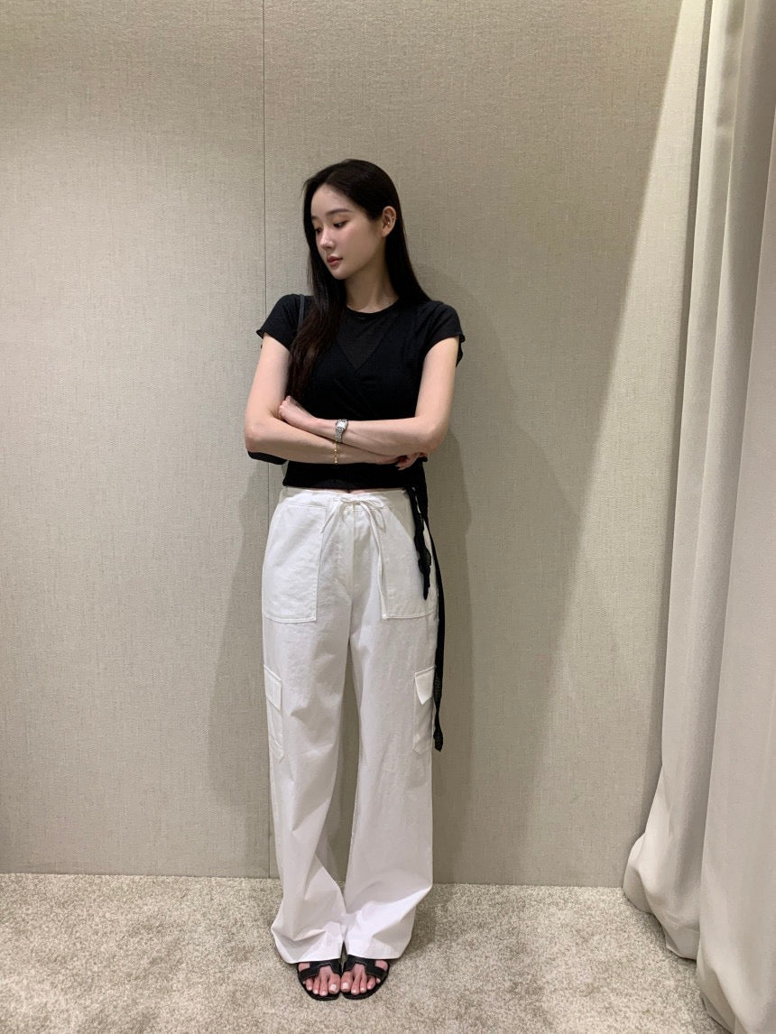 卷邊短袖+背心繫帶兩件套