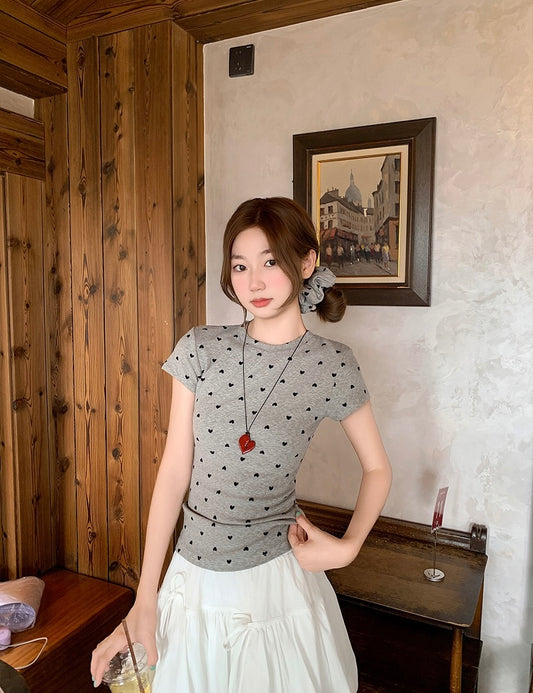 Heart Polka Dot Puff Sleeve Top