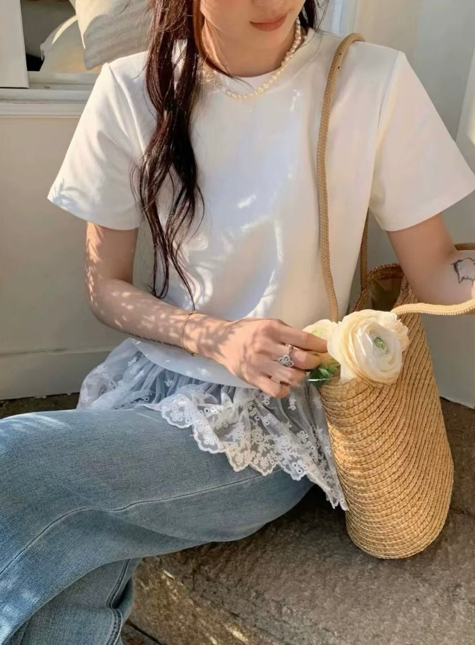 バレエ風レース切り替え半袖