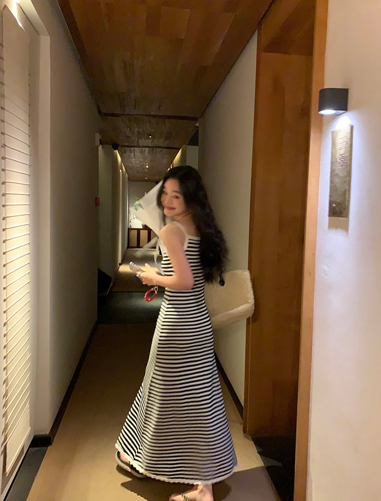 Striped V-neck Camisole Dress