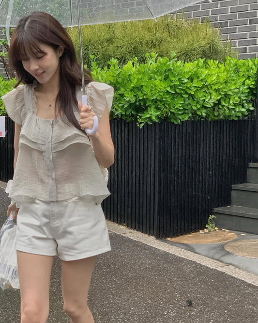 方領荷葉邊恤衫