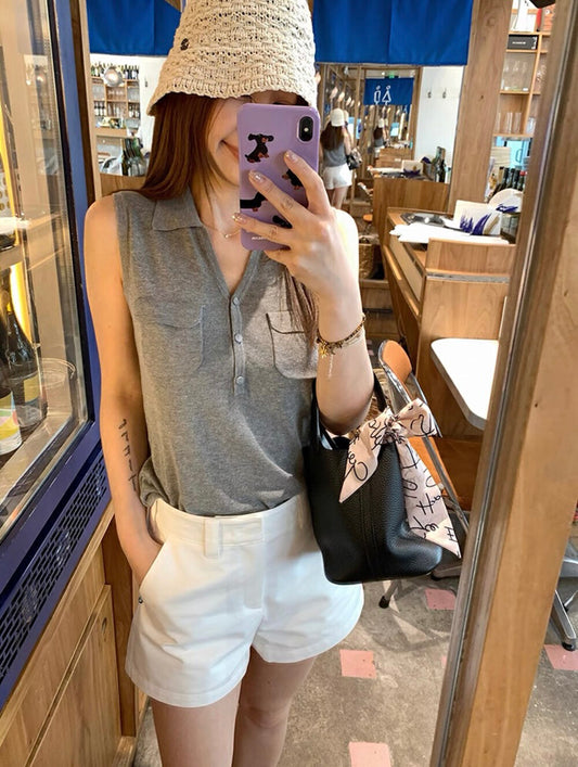 翻領無袖針織馬甲